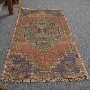 Turkish Rug, Vintage Small Rug, Entryway Rug, Handmade Anatolian Carpet, Faded Oushak, 2x3 ft, Traditional Decor