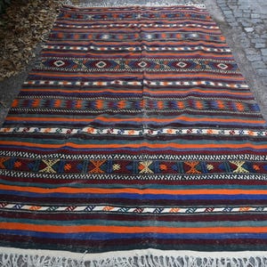 Vintage Turkish Kilim Rug, 6x10ft, Handmade Area Rug, Orange Striped Kilim, Anatolian Style, Bohemian Home Decor, Unique Antique Carpet