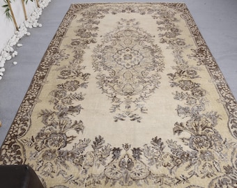 Turkish Rug, 5.4x9 ft Large Rug, Beige Brown Oushak Wool Rug