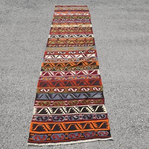 Turkish Kilim, Vintage Kilim, 2.5x10.7 ft, Oushak Kilim, Runner Kilim, Orange Kilim,Antique Kilim, Handmade Kilim, Embroidered Kilim, 5154