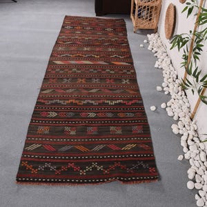 Vintage Turkish Runner Rug, 3x9ft, Bohemian Decor, Colorful Striped Pattern, Handmade Wool, Ethnic Design, Living Room Accent