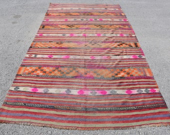 Large Kilim, Vintage Kilim, Turkish Kilim, Home Decor Kilim, 67x126 inches Red Kilim, Turkey Kilim, Living Room Kilim,  7724