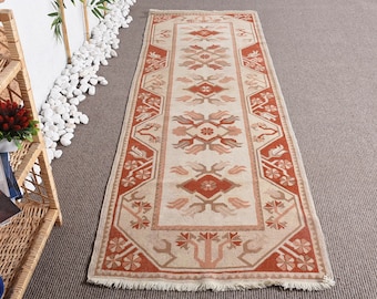 Alfombra, 2,7 x 8,1 pies, alfombra vintage, alfombra oriental beige de lana