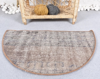 Turkish Vintage Rug, Round 2.5x1.5 ft (75x45 cm) Rug, Gray Southwestern Wool Rug