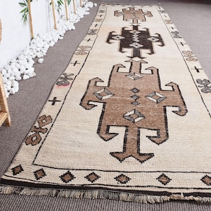 Vintage Teppich, Läufer, Beige Brauner Herki Wollteppich