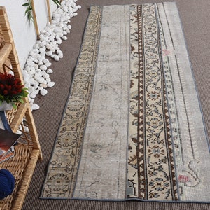 Runner Rug, Turkish Rug, Vintage Rug, Patchwork Rug, Kitchen Rug, Rugs For Hallway, 2.7x7.3 ft Beige Rug, Oushak Rug, Long Runner Rug, 10934