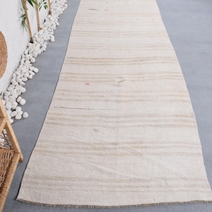 Turkish Vintage Rug, Runner 3.4x11 ft (104x334 cm) Rug, Beige Patchwork Wool Rug