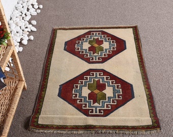 Vintage Rug, 2.5x3.4 ft Turkish Rug, Beige Moroccan Wool Rug