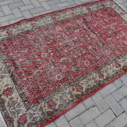 Turkish Rug, Area Rug, Vintage Rug, Oushak Rug, 47x86 inches Red shops Carpet, Organic Indoor Rugs, Decorative Floor Rugs, 7082