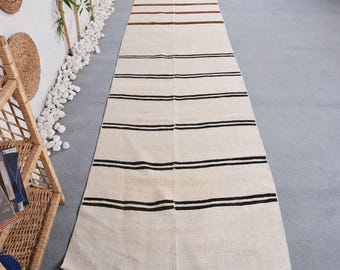 3x13 ft Turkish Rug, Vintage Runner Rug, Beige Southwestern Wool Rug