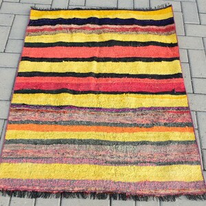 Vintage Rug, Small 2.9x3.6 ft Turkish Rug, Yellow Oriental Wool Rug
