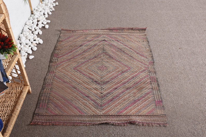 Turkish 3x4 Ft Rug, Kilim Vintage Rug, Beige Striped Wool Rug - Etsy