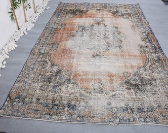 Vintage 5.9x9.6 ft Rug, Turkish Large Rug, Blue Ombré Rug