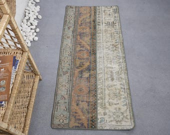 Oushak Rug, 2x4.5 ft Turkish Rug, Brown Polka dot Rug Wool