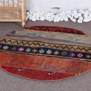 Alfombra turca de 2,9 x 2,9 pies, alfombra vintage, alfombra de lana marroquí roja