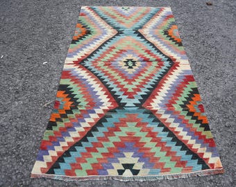 3.2x5.7 ft Accent Turkish Vintage Rug, Red Patchwork Wool Rug