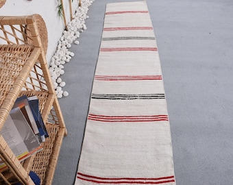 1.8x8.6 ft Turkish Rug, Kilim Rug, Beige Floral Rug Wool