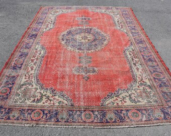 Turkish Rug, Vintage Rug, 7.3x10.7 ft  Oversize Rug, Antique Rug, Rugs For Moroccan, Red Oriental Rug, , Office Bedroom Rugs, Tribal Cool Ru