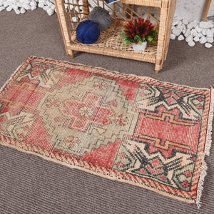 Turkish Rug, Small Rug, Vintage Rug, Antique Rug, Rugs For Entry, 2x3ft Beige Rug, Door Mat Rugs, Wool Rug, Bath Mat Accent