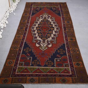 Vintage Rug, Area Rug, Turkish Rug, Anatolian Rug, Rugs For Living Room, 3.9x8 ft Red Rug, Soft Washable Antique Rug, Vintage Area Rug,