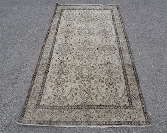 Alfombra turca vintage Oushak de 1,16 x 2,10 m, color beige con lunares, de lana.