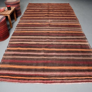 Vintage Kilim, Turkish Kilim, Large Kilim, Antique Kilim, 65x138 inches Brown Kilim, Turkey Kilim, Living Room Kilim,  8240