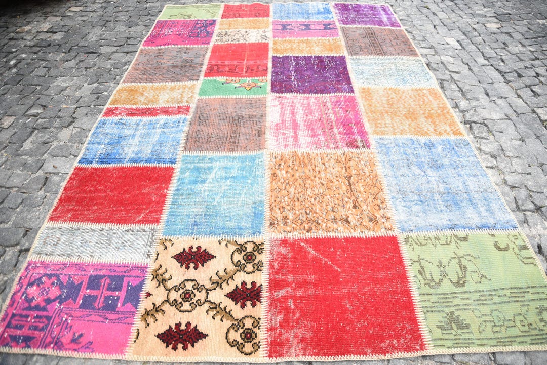 Turkish Patchwork Rugs Turkish Patchwork Rug, Vintage Colorful Rug, Handmade Carpet, 198x300cm ...