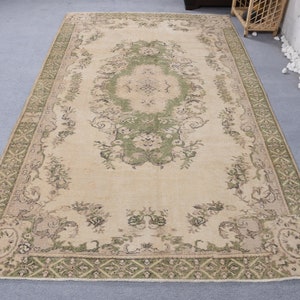 Large Rug, Turkish Rug, Vintage Rug, Muted Oushak Rug, Rugs For Dining Room, 5.2x8.7 ft Beige Rug, Wool Rugs, Turkish Salon Rug,