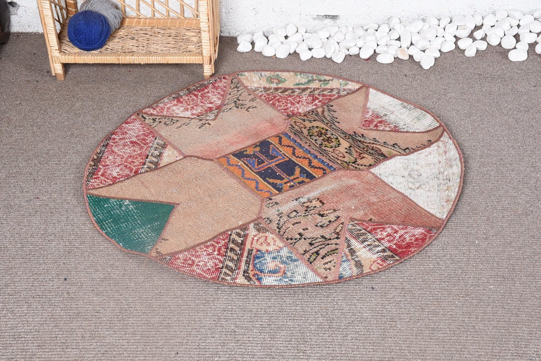 Vintage Rug, Small Rug, Round Rug, Patchwork Rug, Antique Rugs, Rugs ...