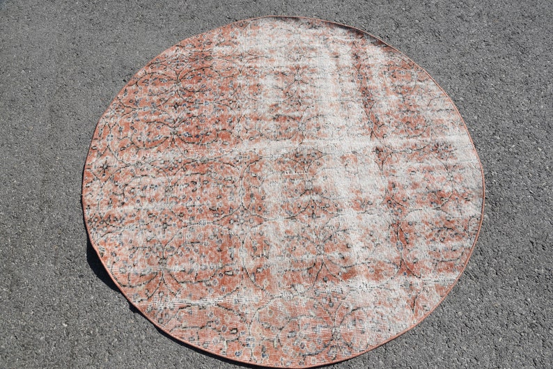 Vintage Rug Oushak Rug Turkish Rug Oriental Rug Organic Rug Circle Rug Antique Rug Salon Round Rug 4683 5.1x5.1 ft Area Rug