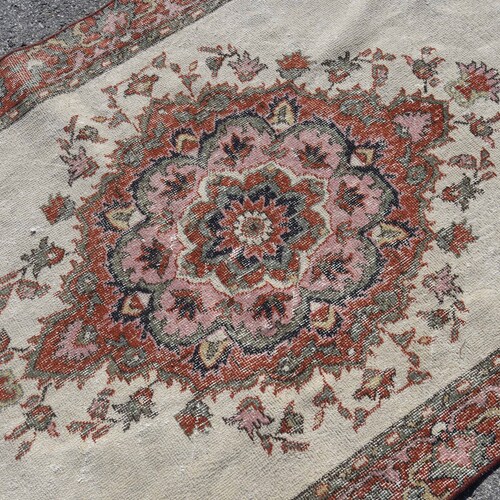 Turkish Rug, Vintage shops Rug, Area Rug, Oushak Carpet, 48x100 inches Red Carpet, Tribal Floor Carpet, Wool Bedroom Carpet, 6671