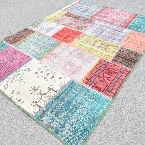Turkish Rug, Vintage Rug, Oushak Rug, Patchwork Rug, Colorful Rug, 4.8'x6.6' feet shops ,Area Rug, Home Rug, Salon Rug,Rare Rug, Art Rug 3027