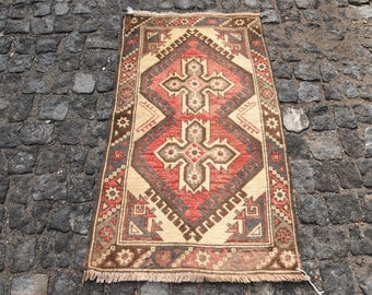 Vintage Rug, 0x0 ft Small Rugs, Turkish Rug, Anatolian Rug, Rugs For Wall Hanging, Beige Oushak Rug, Kids Rugs, Tribal Kitchen Rug,