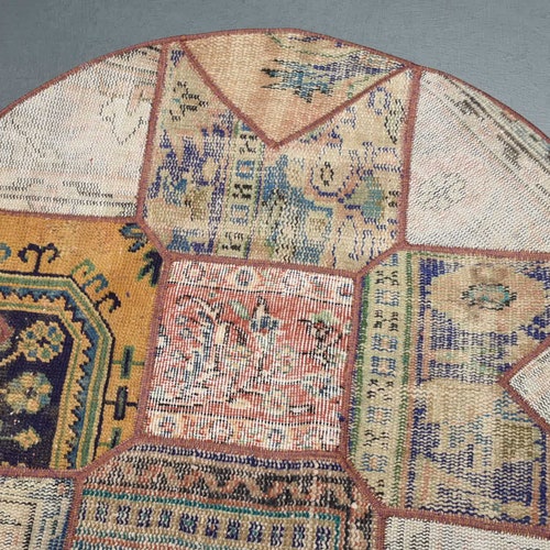 Round Rug, Small Rug, Turkish Rug, Vintage Rug, Oushak Carpet, 41x41 inches Beige Carpet, Bohemian Kitchen shops Rugs, 8845