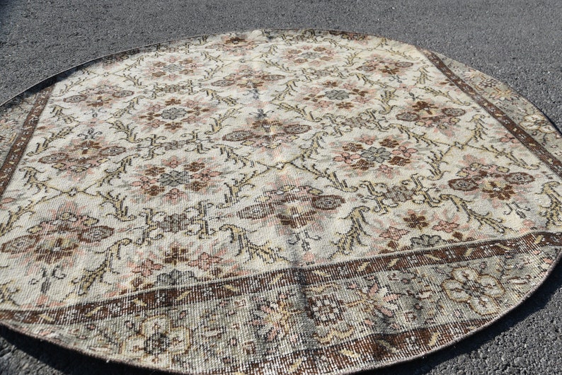 Area Rug, Turkish Rug, 5.5x5.5 Ft, Living Room Rug, Vintage Rug, Circle