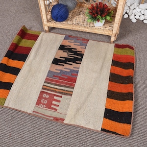 Turkish Kilim, Vintage Striped Kilim, Small Kilim, Handmade Rug, Anatolian Kilim, 60x85cm, 2x3ft, Bright Rug
