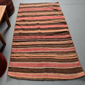 Vintage Kilim, Accent Kilim, Turkish Kilim, Antique Kilim, 37x61 inches Brown Kilim, Office Kilim, Entry Kilim,  8341