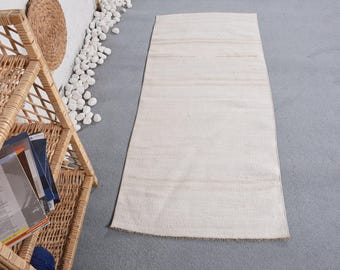 Turkish Vintage Rug 2.2x5 ft, Beige Kilim Floral Rug