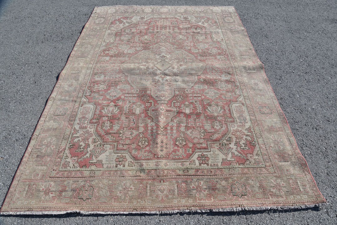 6.3x9.1 Ft Large Rug, Vintage Rug, Turkish Rug, Oushak Rug, Rugs for