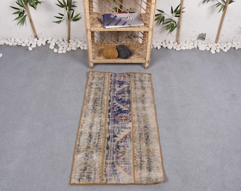 1.7x3.2 ft Turkish Vintage Rug, Small Rug, Brown Blue Southwestern Wool Rug