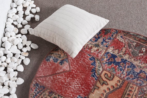 トルコ ヴィンテージラグ ラウンド パッチワーク 花柄 花柄 ラグ 円形