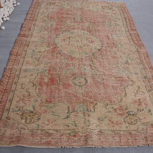Vintage Rug Area Rugs Turkish Anatolian For Living Room 4.9x8 ft Pink Floor Boho Antique Eclectic Pastel Handmade Oushak Retro Dorm Oriental