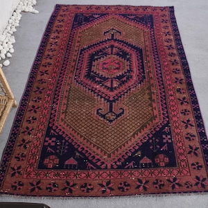 Vintage Rug, 4x7 Area Rugs, Turkish Rug, Anatolian Rugs, Rugs For Dining Room, 4x6.6 ft Purple Rug, Oushak Rug With Fringe, Vintage Decor,