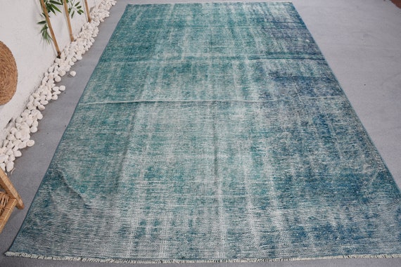 トルコヴィンテージラグ A78 ペールブルー ターコイズ オーバーダイ