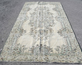Turkish Oushak Rug 5.6x9.4 ft (171x285 cm), Beige Oriental Vintage Rug
