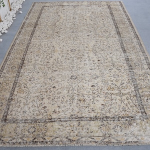 Large Rugs Turkish Vintage Oushak For Bedroom 5.7x9.3 ft Beige Antique Bohemian Custom Salon Hand Tufted Organic Nomadic Wool Office