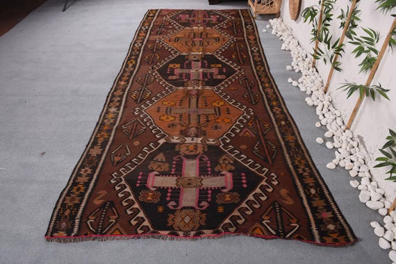 ラグ カーペット キリム 絨毯 ビンテージラグ 幾何学 赤茶 ベルギー製