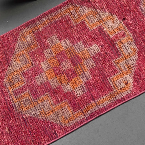 Turkish Rug, Vintage Rug, Runner Rug, Herki Rug, Kitchen Rug, 23x74 inches Pink Rug, Tribal shops Corridor Carpet, Office Rug, Stair Carpet, 9369