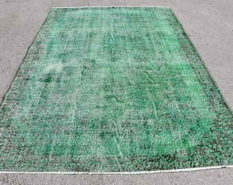 Alfombra grande vintage, alfombra turca de 6,5 x 8,7 pies, alfombra marroquí de lana verde.