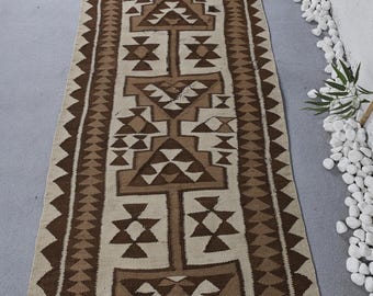 Vintage Rug, Runner 3.1x10.1 ft Rug, Kilim Brown Southwestern Rug